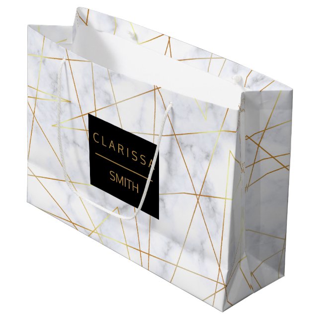weißes MarmorImitatgold des eleganten Kükens Große Geschenktüte (Vorderseite Schrägansicht)