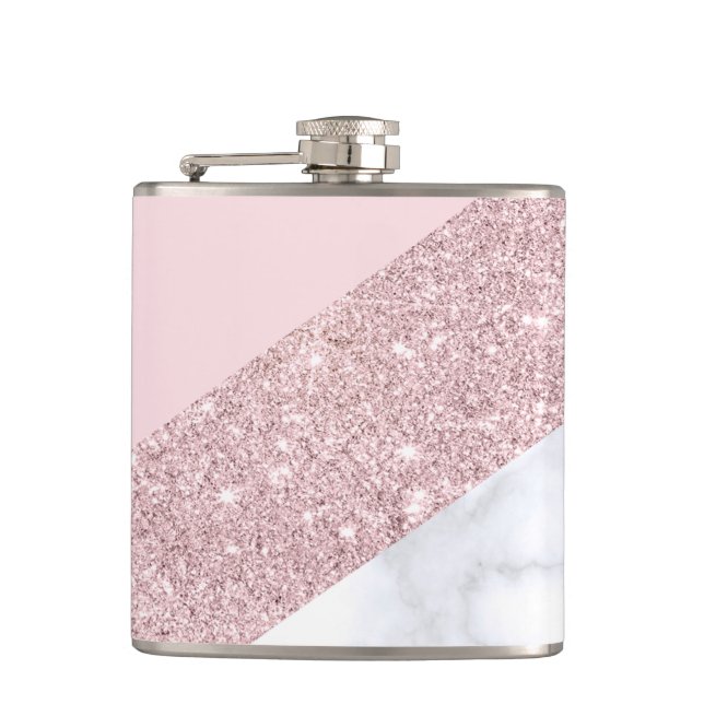 weißes Marmorrosa des eleganten girly Flachmann (Vorderseite)