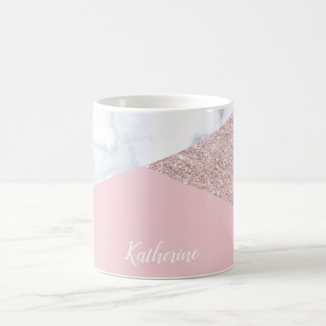 Weißes Marmorrosa des eleganten girly Kaffeetasse (Mittel)