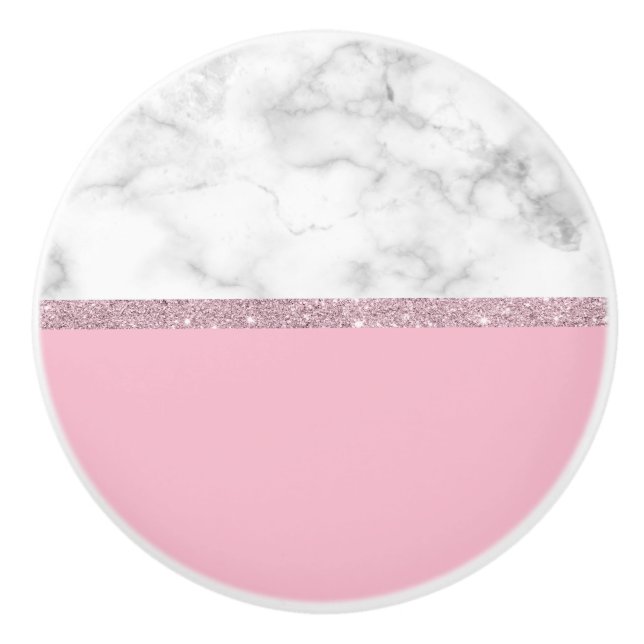 Weißes Marmorrosa des eleganten girly Keramikknauf (Vorderseite)