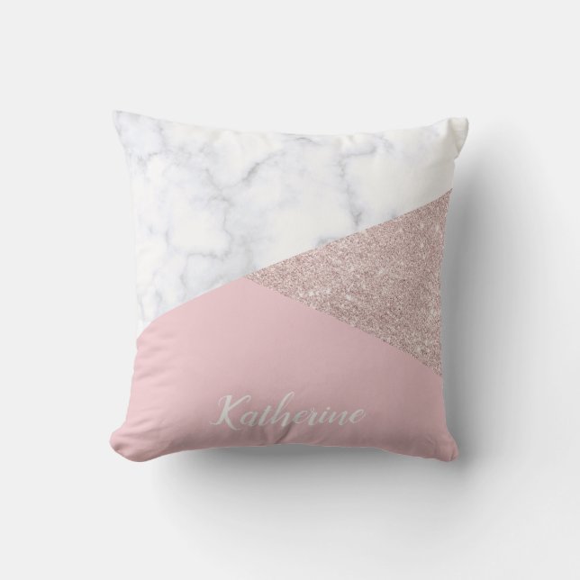 Weißes Marmorrosa des eleganten girly Kissen (Vorderseite)
