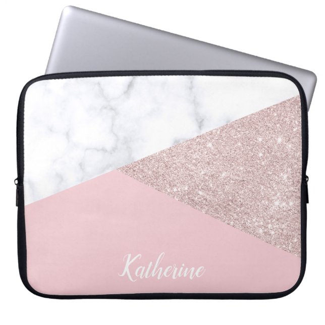 Weißes Marmorrosa des eleganten girly Laptopschutzhülle (Vorderseite)