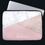 Weißes Marmorrosa des eleganten girly Laptopschutzhülle<br><div class="desc">Stilvoller und eleganter geometrischer Imitat-Rosen-GoldGlitter,  weißer Marmor und rosa Farbblock.</div>