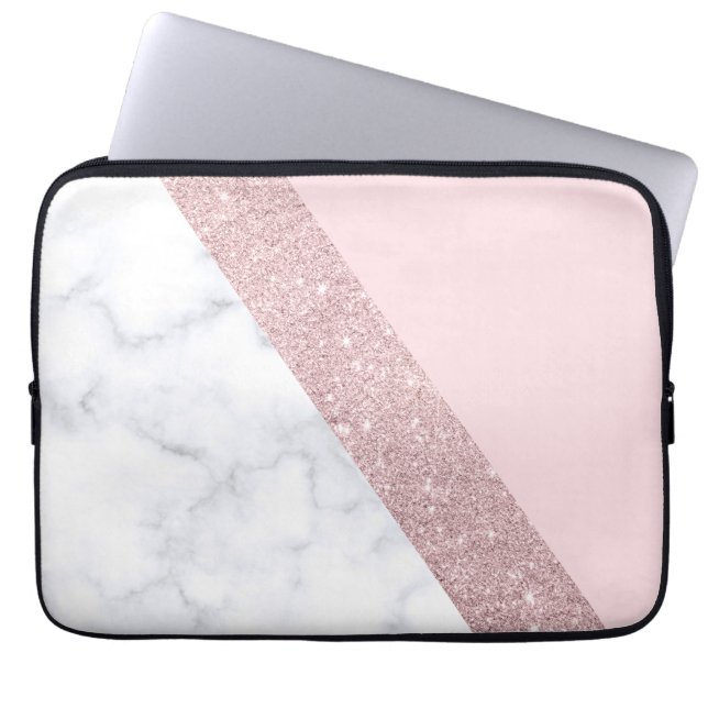 weißes Marmorrosa des eleganten girly Laptopschutzhülle (Vorderseite)