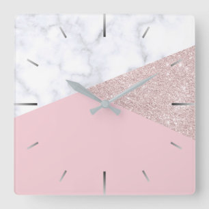 Weißes Marmorrosa des eleganten girly Quadratische Wanduhr