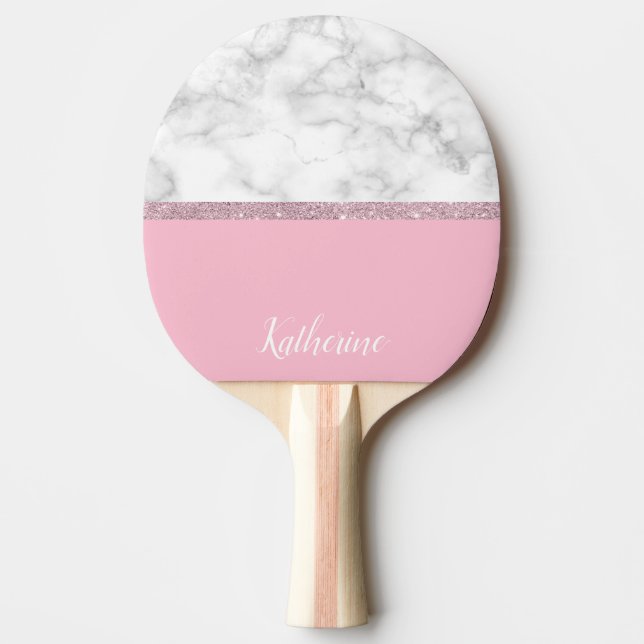 Weißes Marmorrosa des eleganten girly Tischtennis Schläger (Vorderseite)