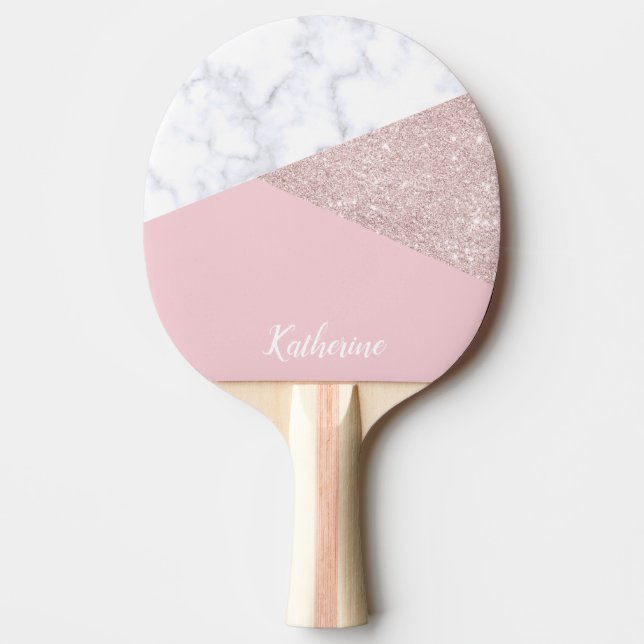 Weißes Marmorrosa des eleganten girly Tischtennis Schläger (Vorderseite)