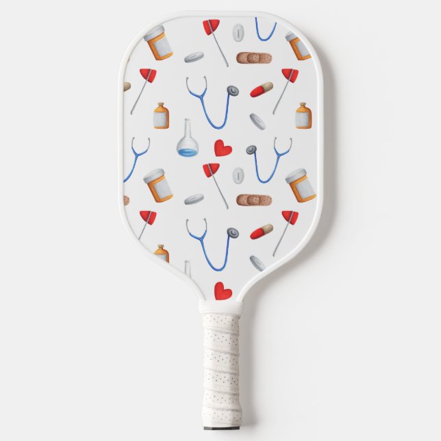 Weißes medizinisches Muster Pickleball Schläger (Vorderseite)