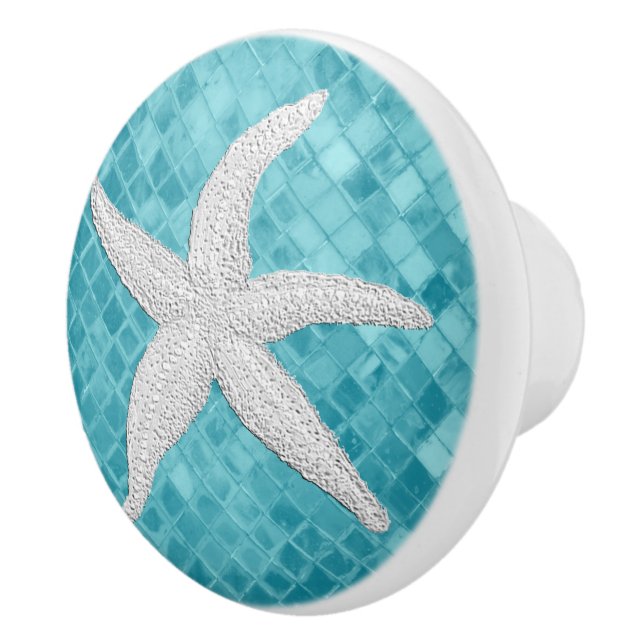 Weißes Meerbarsch-Aqua-Glasmuster Keramikknauf (Rechts)