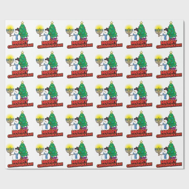 Weißes Merry Chrismukkah Wrapping Paper Geschenkpapier (Flach)