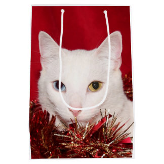Weißes Miezekatzekatze Weihnachten Mittlere Geschenktüte