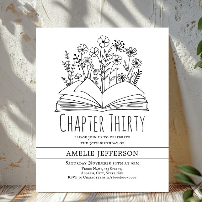 Weißes Minimalistisches Buch 30. Geburtstag Einlad (Von Creator hochgeladen)