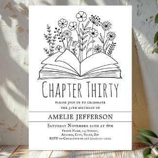 Weißes Minimalistisches Buch 30. Geburtstag Einladung