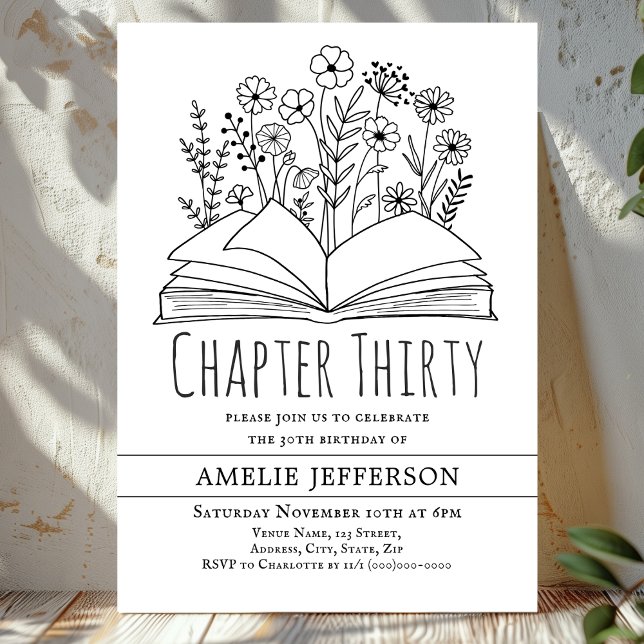 Weißes Minimalistisches Buch 30. Geburtstag Einladung (Von Creator hochgeladen)