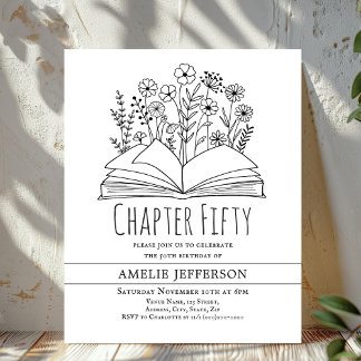 Weißes Minimalistisches Buch 50. Geburtstag Einlad