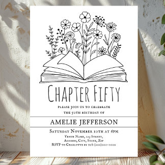Weißes Minimalistisches Buch 50. Geburtstag Einladung