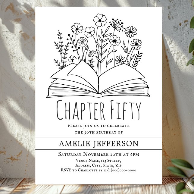 Weißes Minimalistisches Buch 50. Geburtstag Einladung (Von Creator hochgeladen)