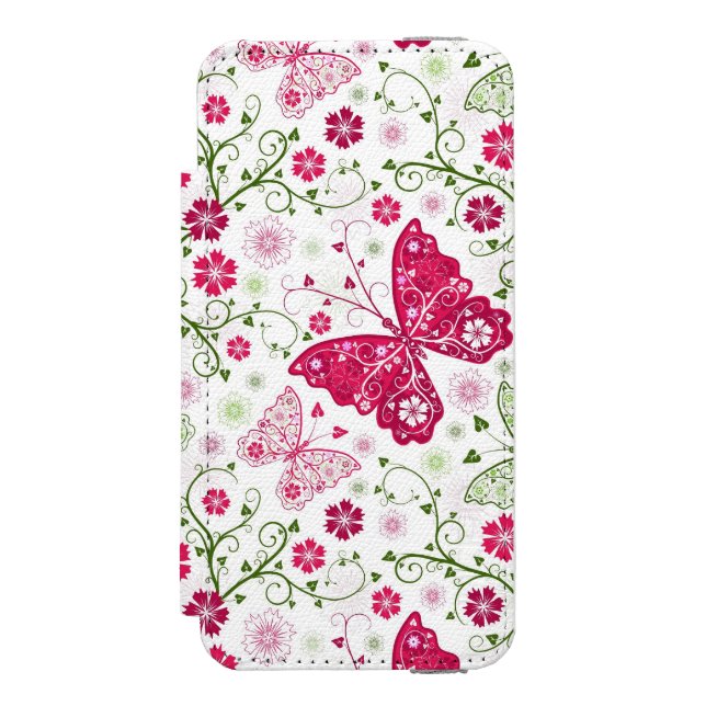 Weißes mit Blumenmuster Incipio iPhone Geldbeutel-Hülle (Folio Vorderseite)