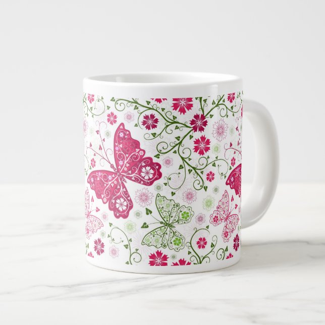 Weißes mit Blumenmuster Jumbo-Tasse (Vorderseite Rechts)