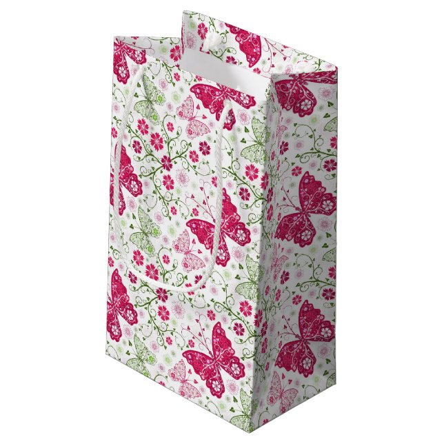 Weißes mit Blumenmuster Kleine Geschenktüte (Rückseite Schrägansicht)