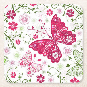 Weißes mit Blumenmuster Rechteckiger Pappuntersetzer