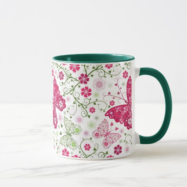 Weißes mit Blumenmuster Tasse (Rechts)