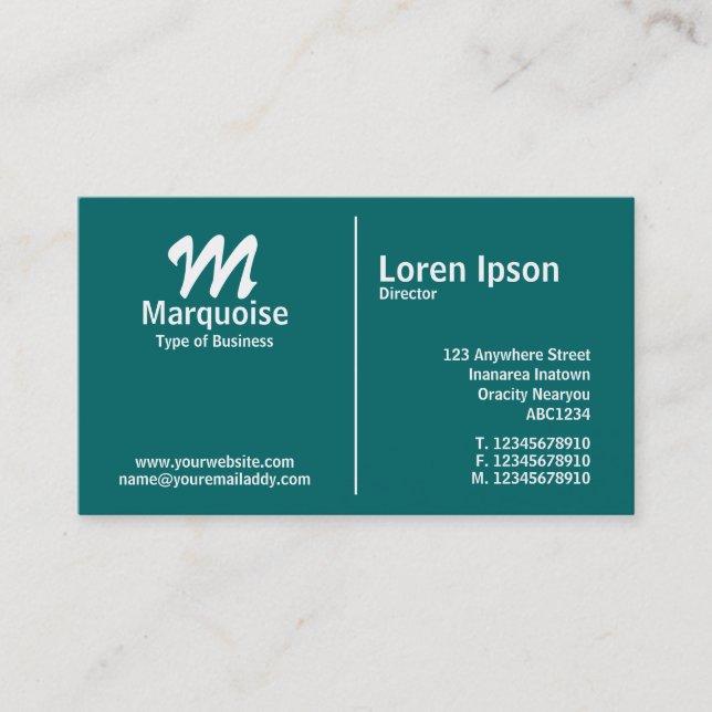 Weißes mittleres Regel-Monogramm - aquamarin Visitenkarte (Vorderseite)