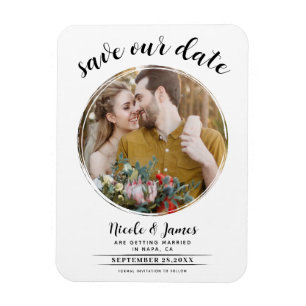 Weißes modernes rundes Foto Save the Date Magnet