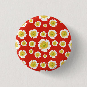 Weißes Mohndesign auf Knopfdruck Button