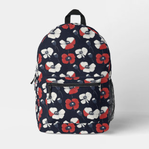 Weißes Mohnmuster mit roten und blauen Akzenten Bedruckter Rucksack