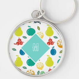 Weißes Monogram, kundenspezifisch farbige Früchte Schlüsselanhänger
