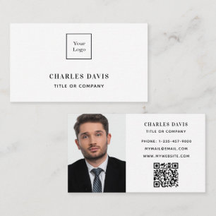 Weißes Monogramm Foto-Qr-Logo elegant Visitenkarte