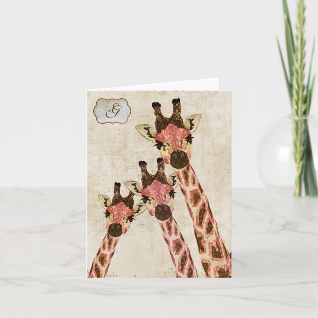Weißes Monogramm Notecard Rosa u. der kupfernen (Vorderseite)