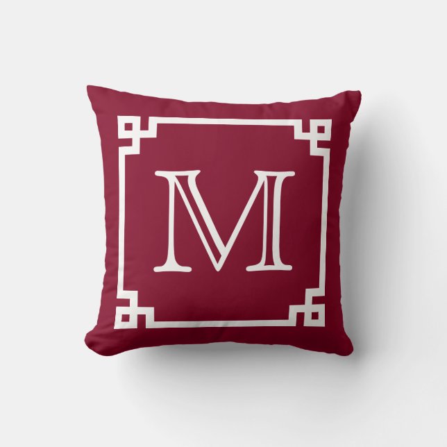 Weißes Monogramm-weißer griechischer Schlüssel Kissen (Vorderseite)