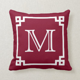 Weißes Monogramm-weißer griechischer Schlüssel Kissen