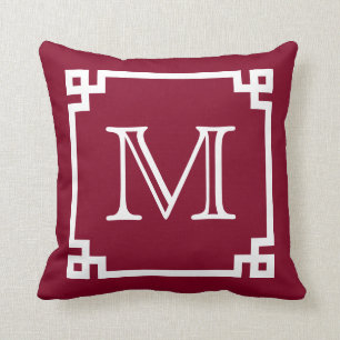 Weißes Monogramm-weißer griechischer Schlüssel Kissen