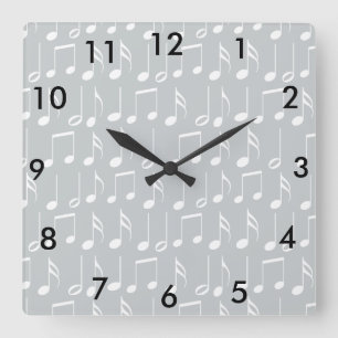 Weißes Musiknoten-Muster Quadratische Wanduhr