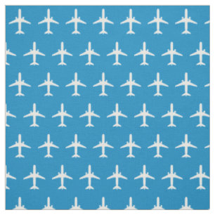 Weißes Muster des E175-Jet-Flugzeugs auf blauem St Stoff