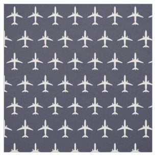 Weißes Muster des E175-Jet-Flugzeugs auf Navy Blue Stoff