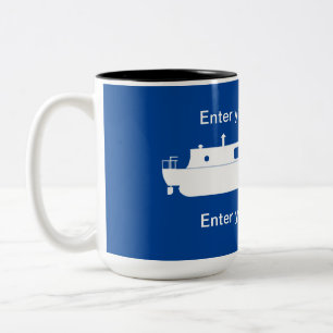 Weißes Narrowboat-Emblem mit Text Zweifarbige Tasse
