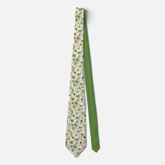 Weißes Narzissen-Blumenmuster Krawatte (Vorderseite)