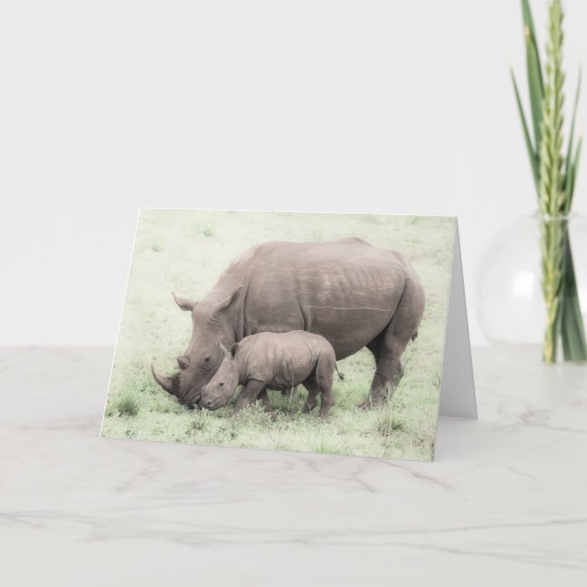 Weißes Nashorn u. Baby-Gruß-Karte Karte (Vorderseite)