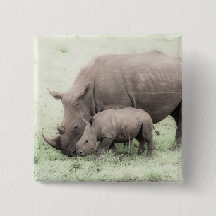 Weißes Nashorn u. Baby-Knopf Button