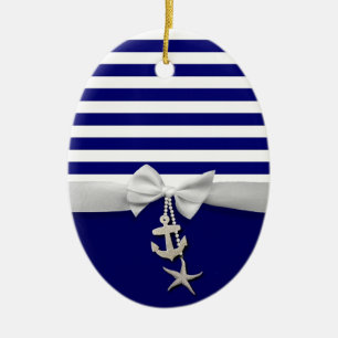 Weißes nautischband u. Charme des blauen Streifen Keramikornament