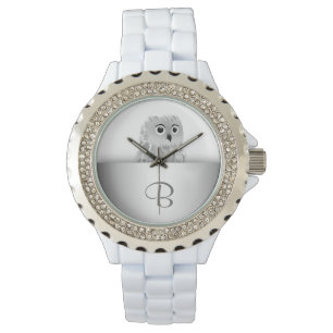 Weißes Niedliches Schaf Silber Monogramm Armbanduhr