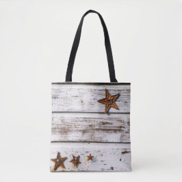 Weißes Not-Holz mit Sternen auf einer Tasche