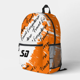 Weißes Orangefarbenes Schwarz mit Initialen Bedruckter Rucksack