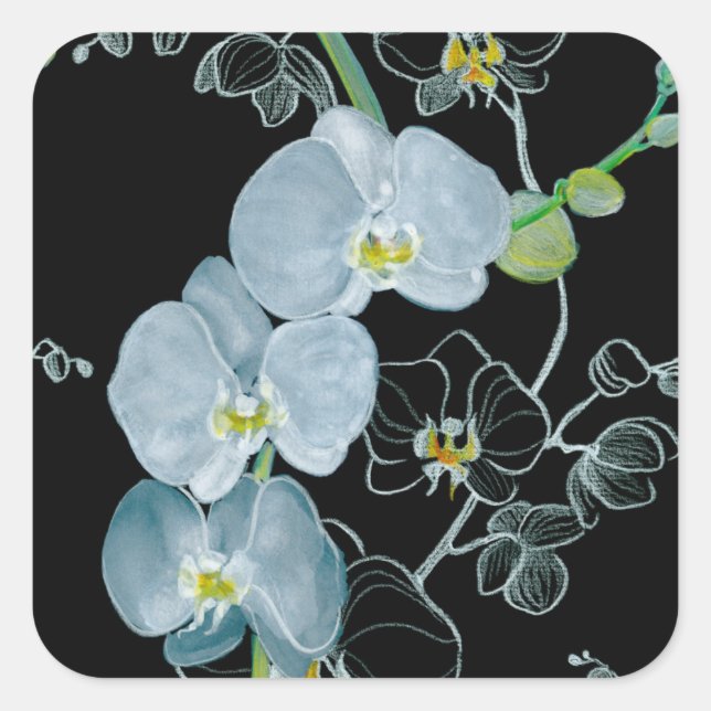 Weißes Orchideenmuster Quadratischer Aufkleber (Vorderseite)