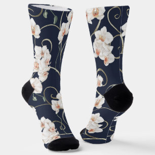Weißes Orchideenmuster Socken