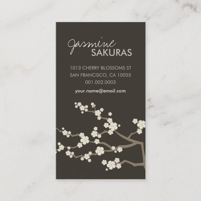Weißes orientalische Kirschblüten-elegantes Chic Visitenkarte (Vorderseite)